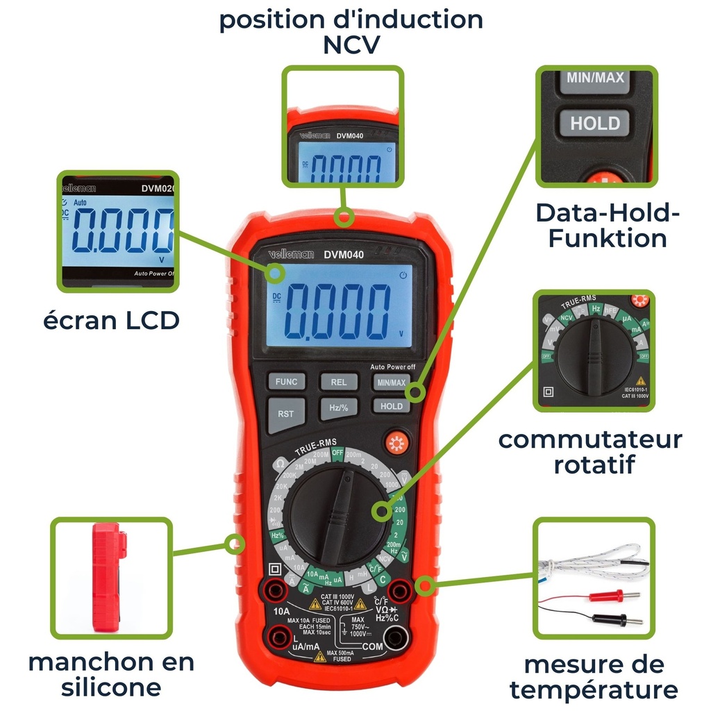 Multimètre compact à calibres manuels DVM040